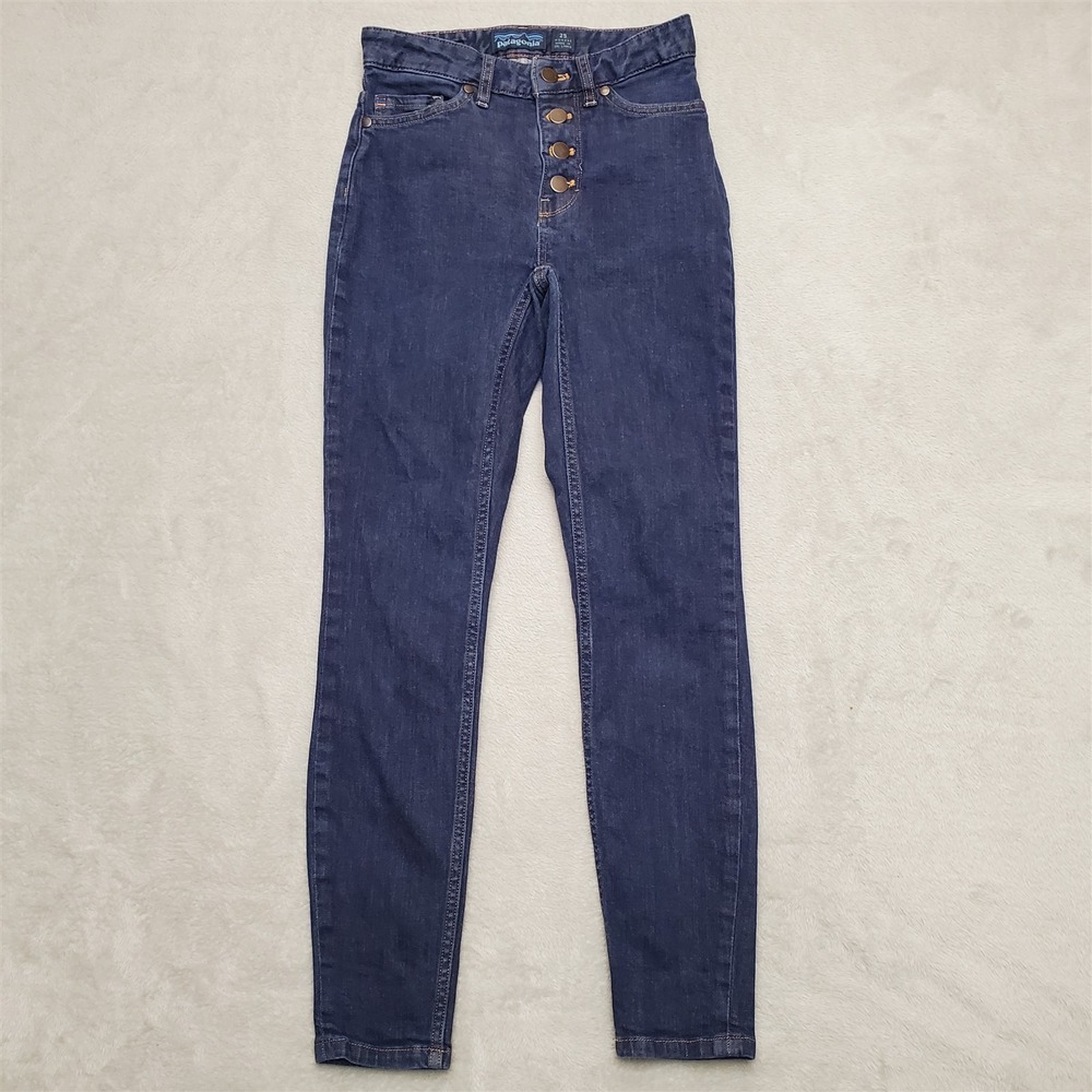 Patagonia Jeans Womens 25 Blue Skinny Leg Stretch Button Fly Denim Casual